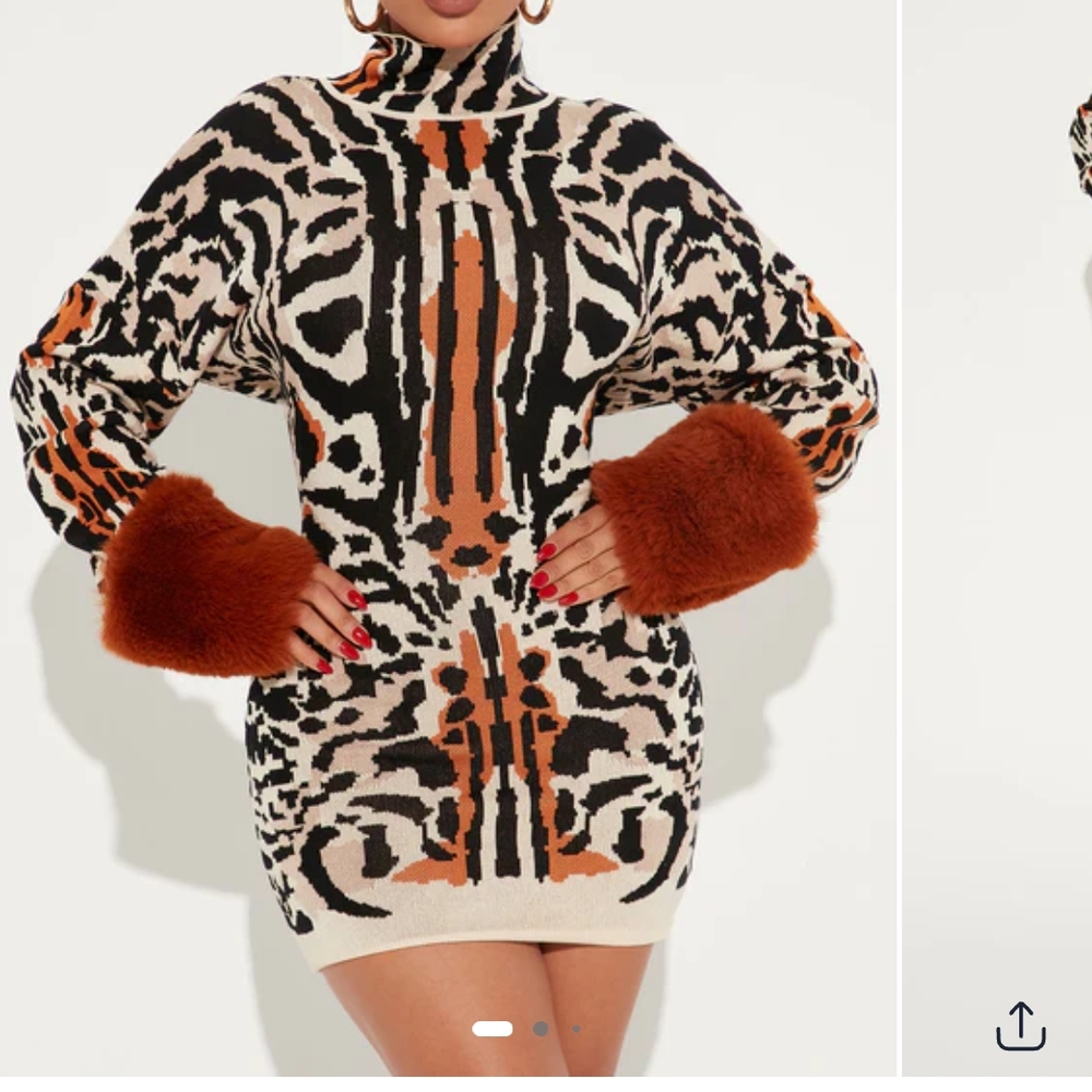 NWT!Fashion Nova Black and Orange Animal Print Sweater